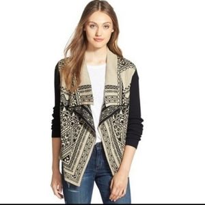 Lucky Brand medium tan& black draped cardigan